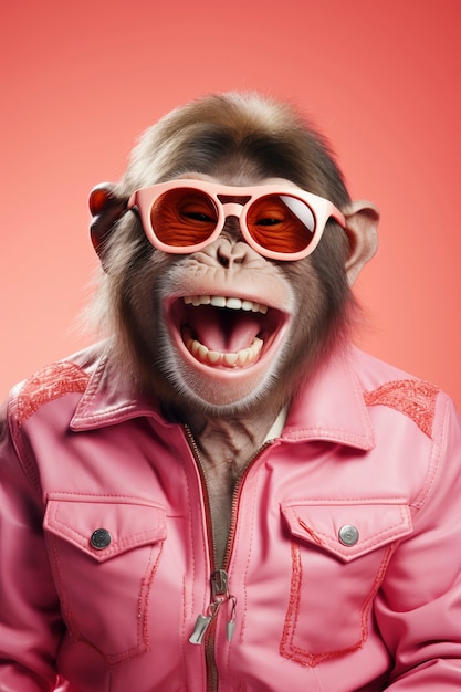 Gratis foto uitzicht op een grappige aap in menselijke kleding