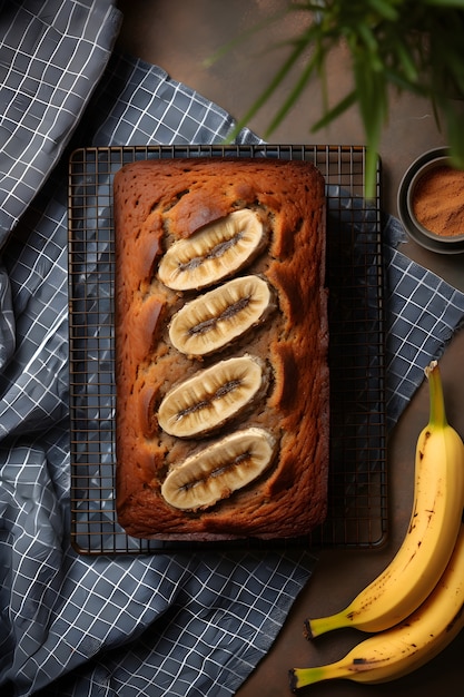 Uitzicht op een heerlijk taartdessert met bananen