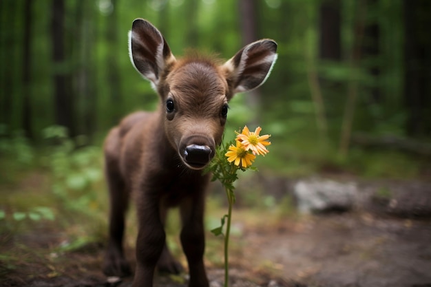 Gratis foto uitzicht op een kalf van een wilde eland