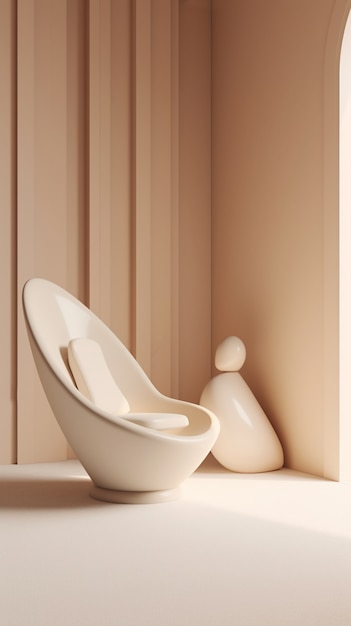 Uitzicht op een kamer met meubels in beige monochrome palette