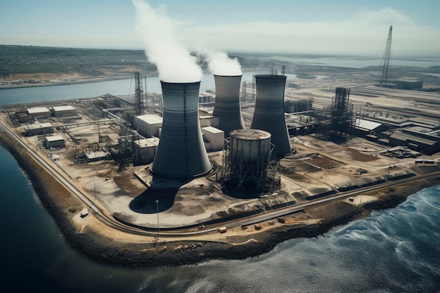Gratis foto uitzicht op een kerncentrale met torens die stoom uit het proces loslaten