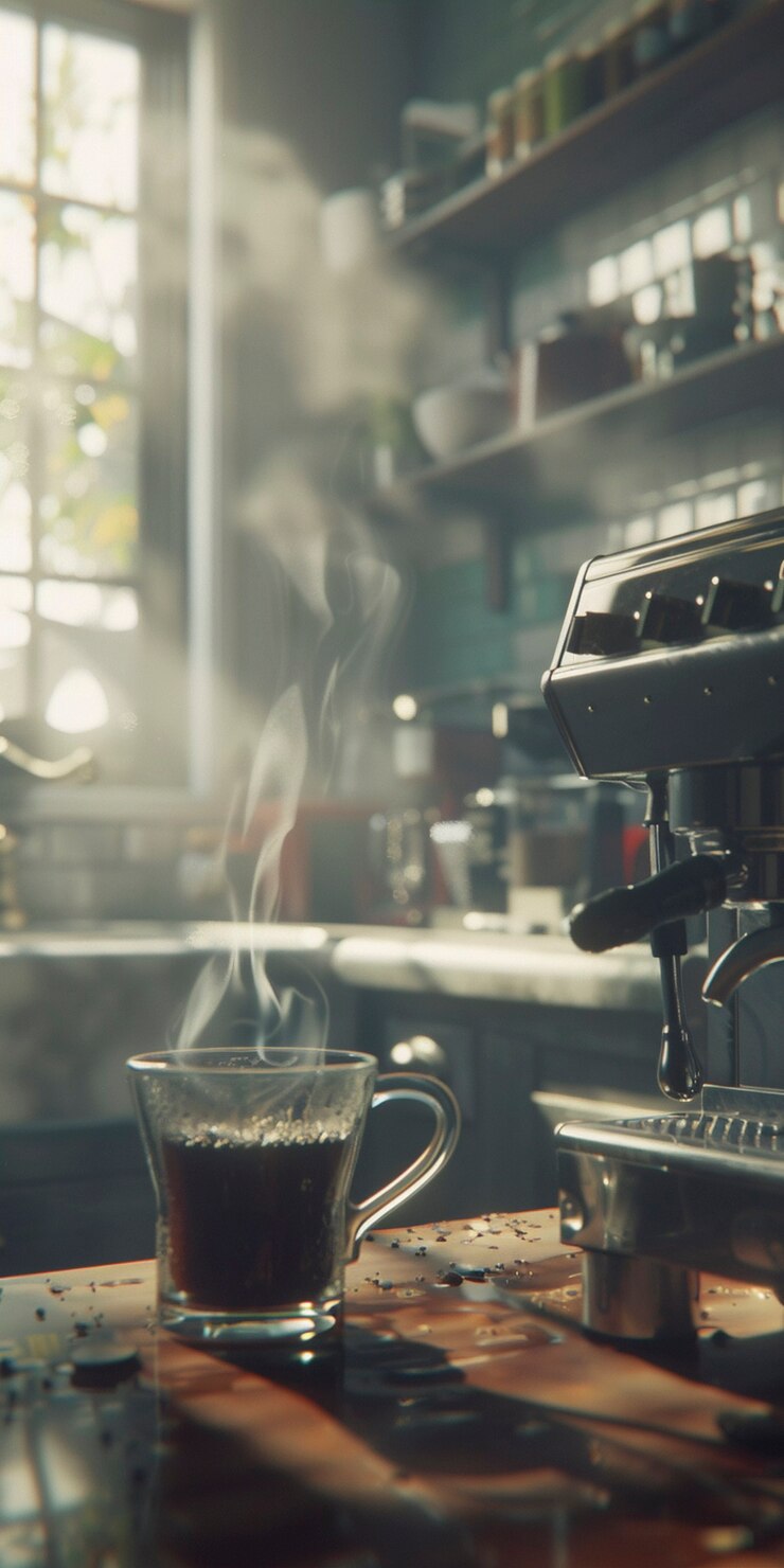 Gratis Foto uitzicht op een koffiemachine die thuis koffie maakt