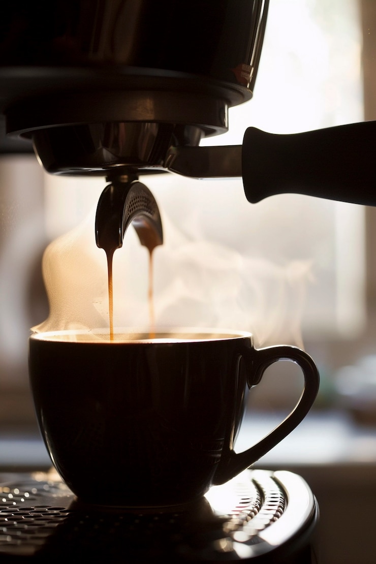 Gratis Foto uitzicht op een koffiemachine die thuis koffie maakt