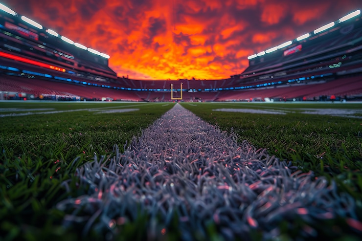 Gratis Foto uitzicht op een leeg voetbalstadion met fantasie en een droomhemel