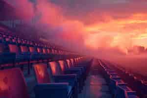 Gratis foto uitzicht op een leeg voetbalstadion met fantasie en een droomhemel