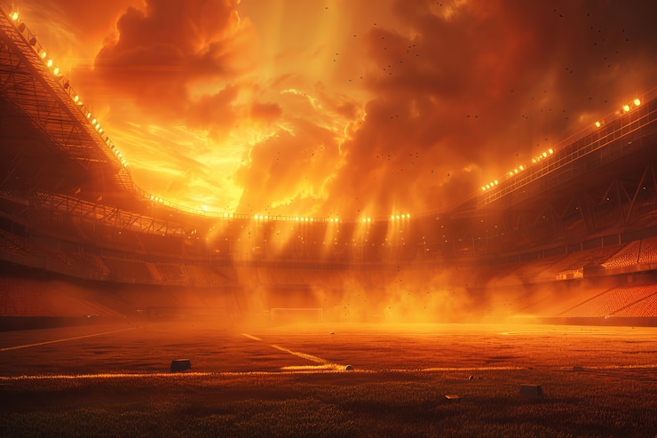 Gratis Foto uitzicht op een leeg voetbalstadion met fantasie en een droomhemel