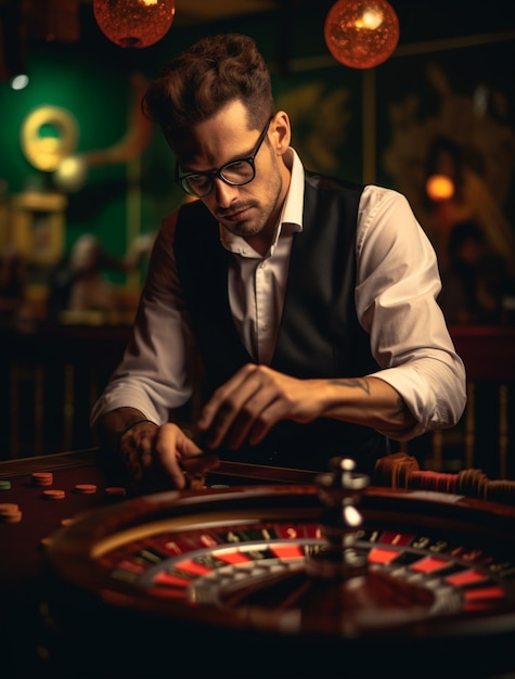 Uitzicht op een man die in een casino speelt