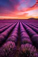 Gratis foto uitzicht op een natuurlandschap met een lavendelveld