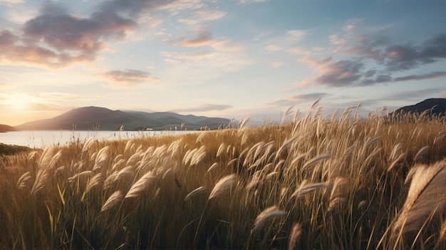 Uitzicht op een natuurlandschap met een tarweveld