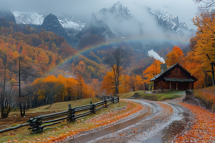 Gratis Foto uitzicht op een prachtige regenboog aan het einde van een weg