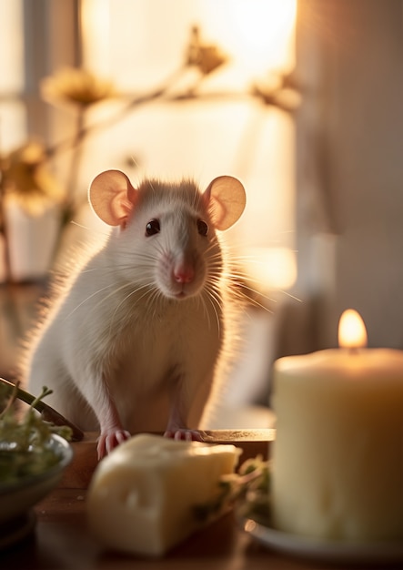 Gratis foto uitzicht op een rat met kaas