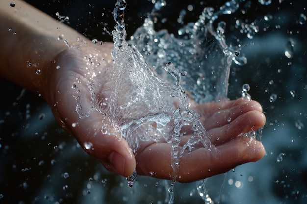 Gratis foto uitzicht op een realistische hand die helder stromend water aanraakt