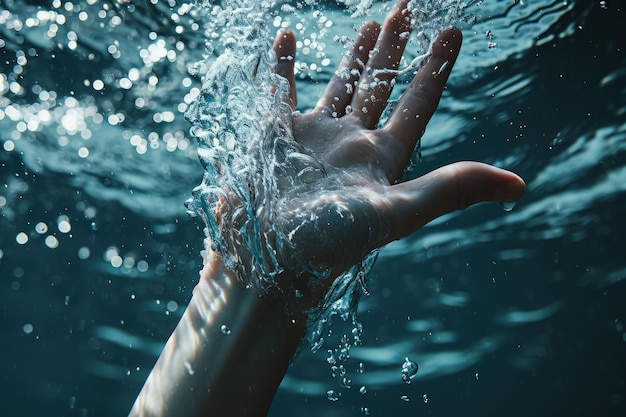 Gratis foto uitzicht op een realistische hand die helder stromend water aanraakt