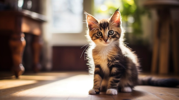 Uitzicht op een schattig kitten in het huis