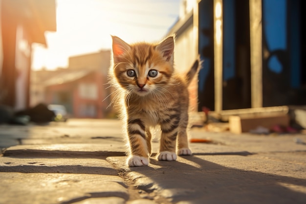 Gratis foto uitzicht op een schattig kitten op straat