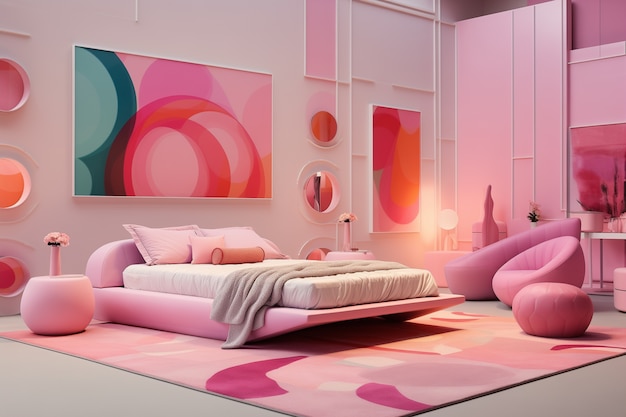 Gratis foto uitzicht op een slaapkamer met een futuristisch decor en stijl