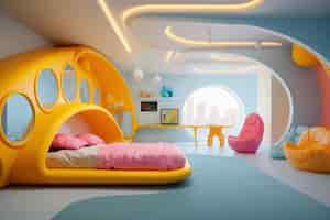 Gratis foto uitzicht op een slaapkamer met een futuristisch decor en stijl