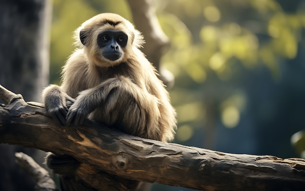 Gratis foto uitzicht op een wilde gibbon-aap in een boom