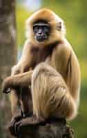 Gratis foto uitzicht op een wilde gibbon-aap in een boom