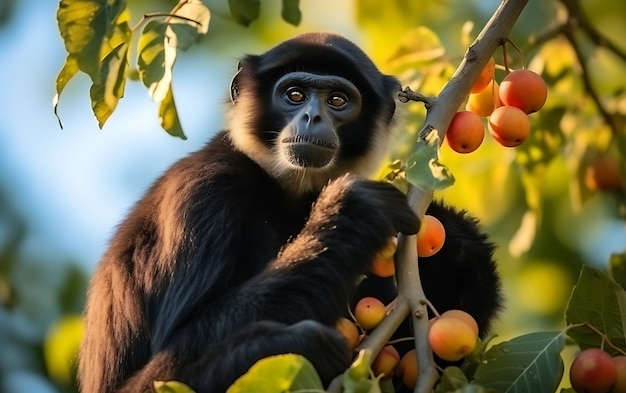 Gratis foto uitzicht op een wilde gibbon-aap in een boom