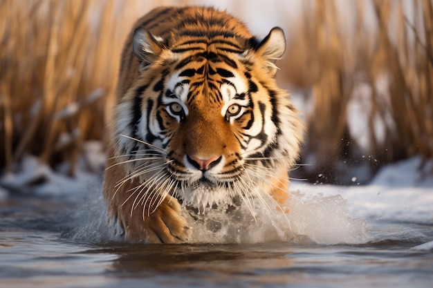 Gratis foto uitzicht op een wilde tijger in de natuur