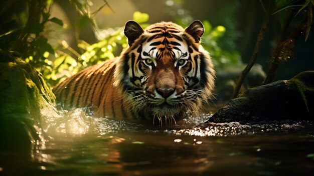 Uitzicht op een wilde tijger in het water
