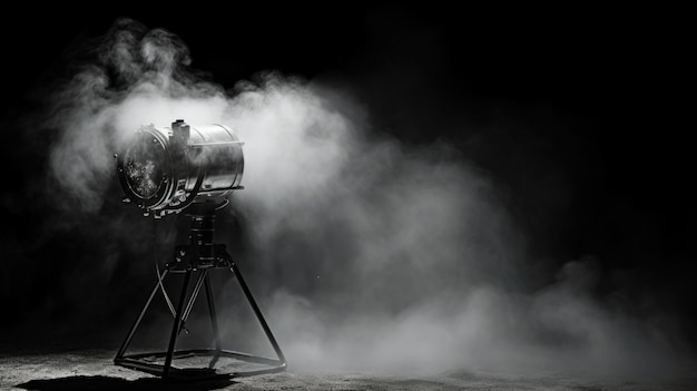 Uitzicht op een zwart-wit lichtprojector voor het theater