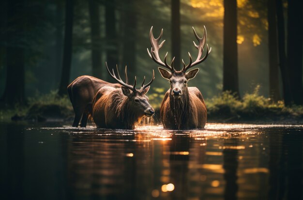Uitzicht op elanden in een natuurlijk waterlichaam