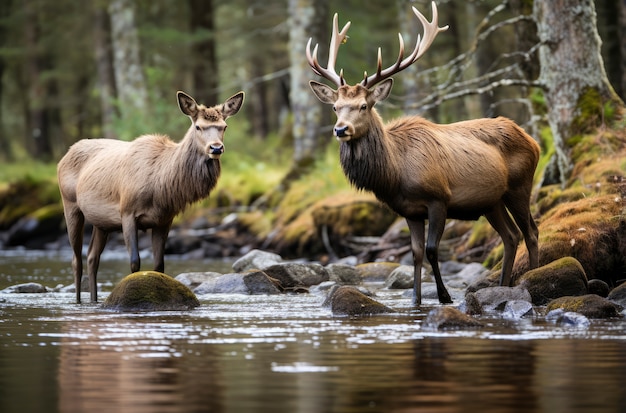 Uitzicht op elanden in natuurlijk water