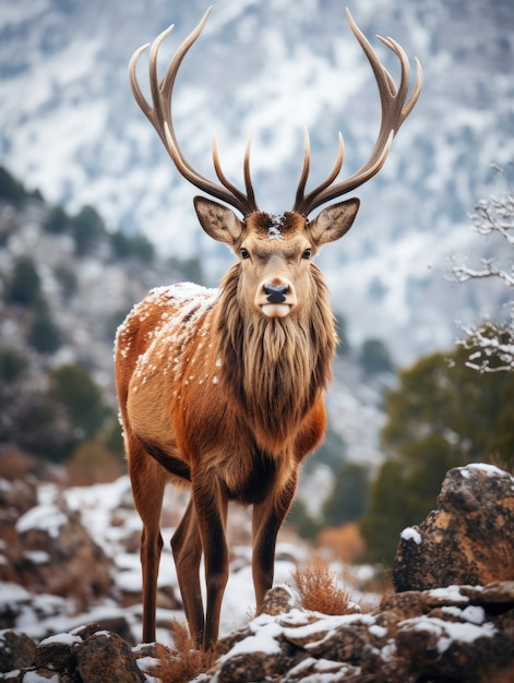 Uitzicht op elanden met winternatuurlandschap