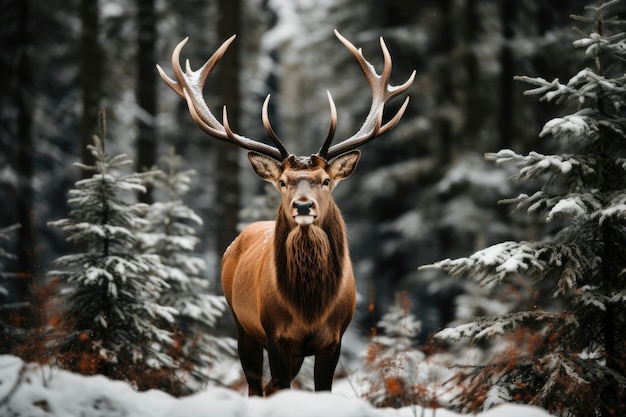 Gratis foto uitzicht op elanden met winternatuurlandschap