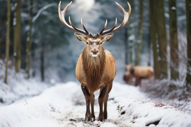 Uitzicht op elanden met winternatuurlandschap