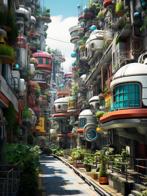 Uitzicht op futuristische stedelijke stad