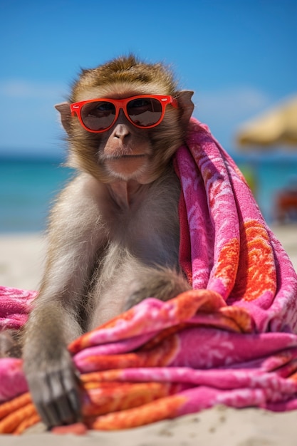 Gratis foto uitzicht op grappige aap op het strand