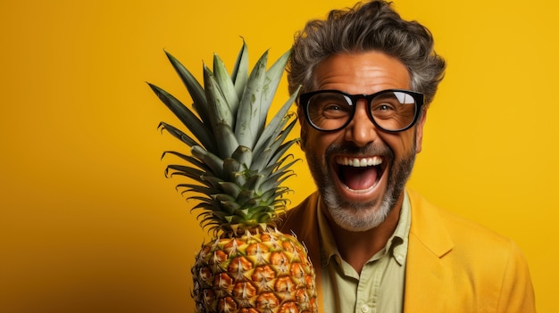 Uitzicht op grappige man met ananas