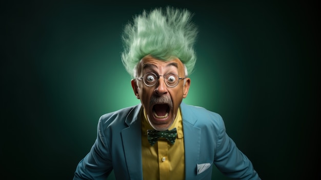 Gratis foto uitzicht op grappige man met groen haar