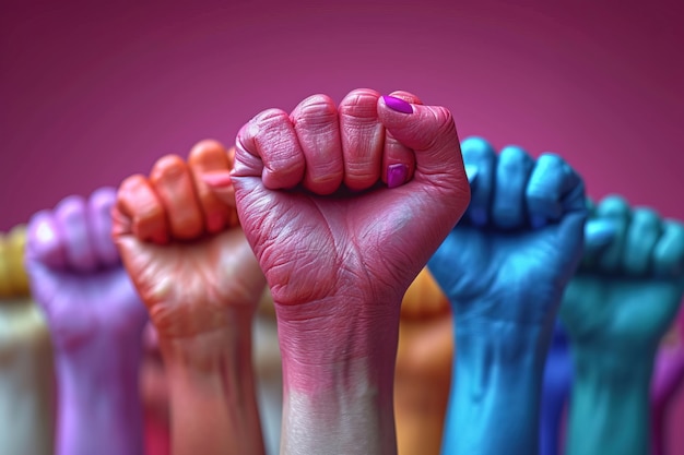 Gratis foto uitzicht op handen met vuisten omhoog voor vrouwendagviering