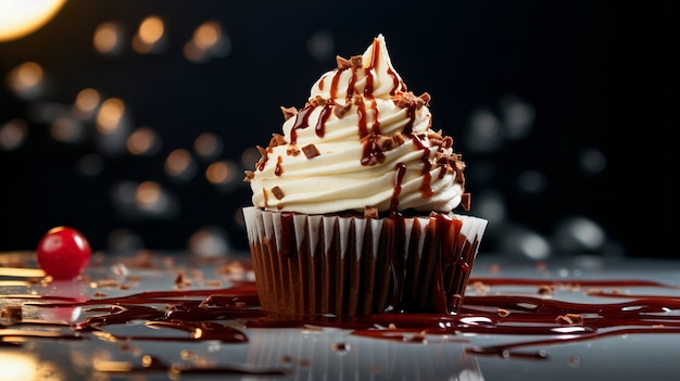 Uitzicht op heerlijk en zoet cupcake-dessert met glazuur