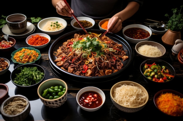 Uitzicht op heerlijk eten voor het Chinese Nieuwjaar reünie diner