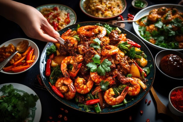 Uitzicht op heerlijk eten voor het Chinese Nieuwjaar reünie diner