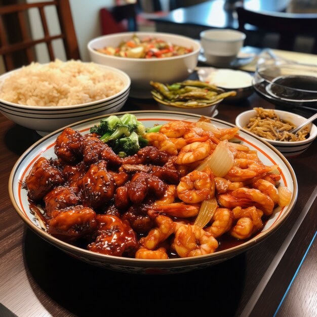 Uitzicht op heerlijk eten voor het Chinese Nieuwjaar reünie diner