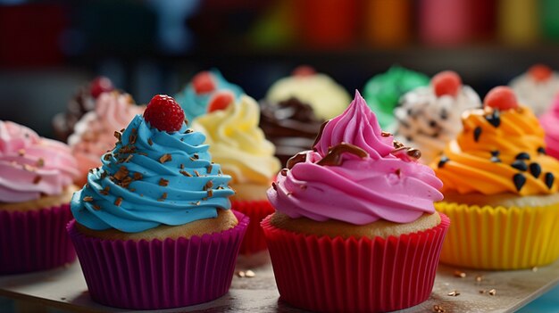 Gratis foto uitzicht op heerlijke en zoete cupcake-desserts met glazuur