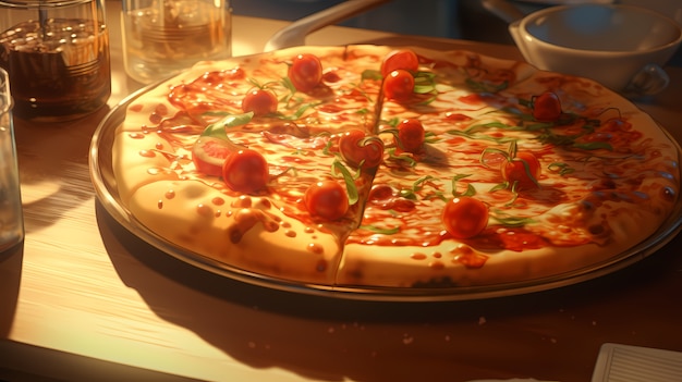 Gratis foto uitzicht op heerlijke pizza in anime-stijl