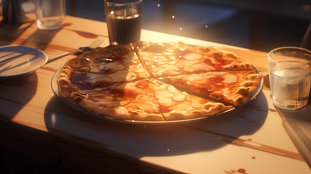 Uitzicht op heerlijke pizza in anime-stijl