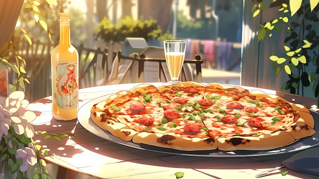 Gratis foto uitzicht op heerlijke pizza in anime-stijl