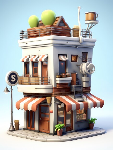 Uitzicht op het gebouw met cartoon-stijl architectuur