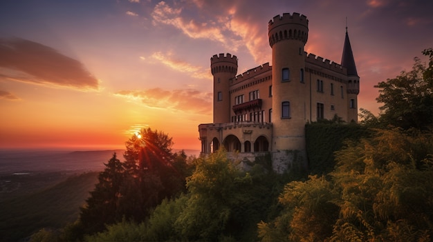 Gratis foto uitzicht op het kasteel met natuurlandschap