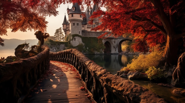 Uitzicht op het kasteel met natuurlandschap