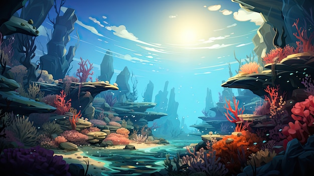 Gratis foto uitzicht op het onderwaterleven in cartoon-stijl