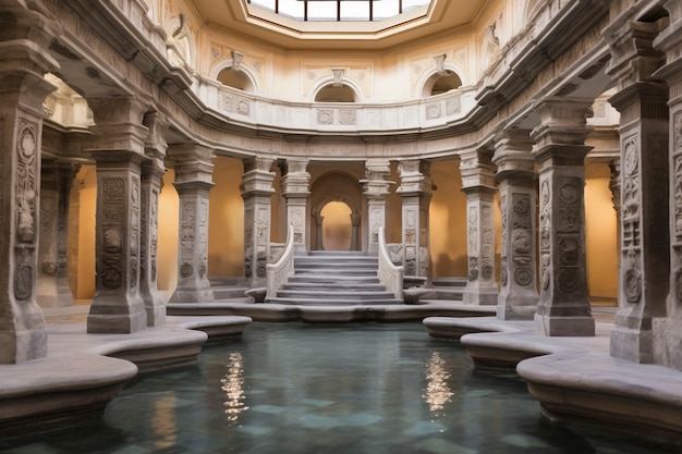 Uitzicht op het oude Romeinse paleis met zwembad